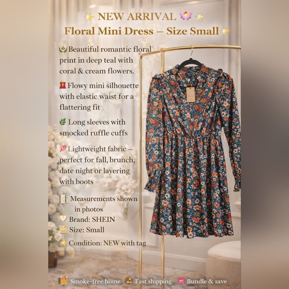 Floral Tiered Dress in Navy with Orange & Cream Flowers